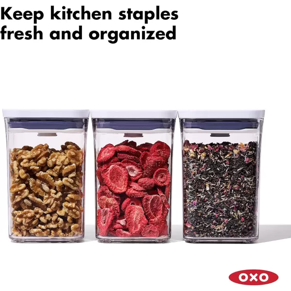 OXO Good Grips 3-PC Small Square Short POP Container Set, White,Grey