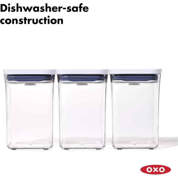OXO Good Grips 3-PC Small Square Short POP Container Set, White,Grey