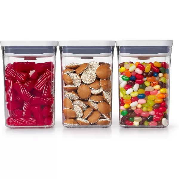 OXO Good Grips 3-PC Small Square Short POP Container Set, White,Grey