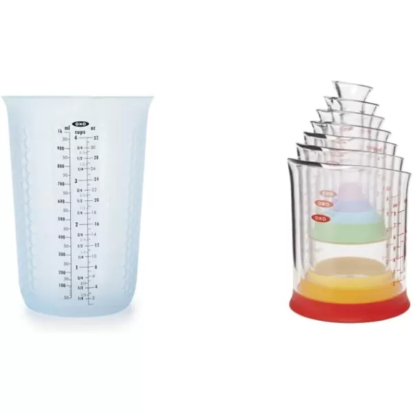OXO Good Grips 3 Piece Squeeze &amp; Pour Silicone Measuring Cup Set, Blue