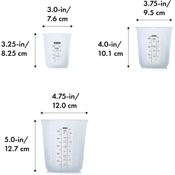 OXO Good Grips 3 Piece Squeeze &amp; Pour Silicone Measuring Cup Set, Blue