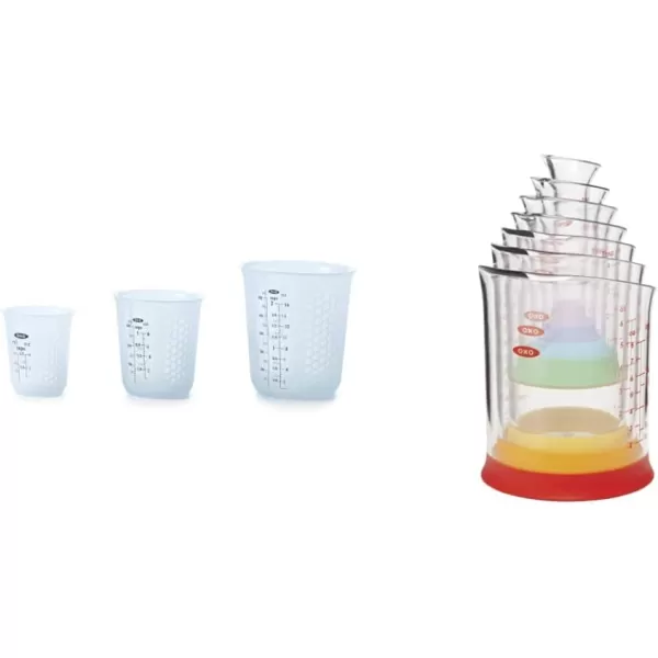 OXO Good Grips 3 Piece Squeeze &amp; Pour Silicone Measuring Cup Set, Blue