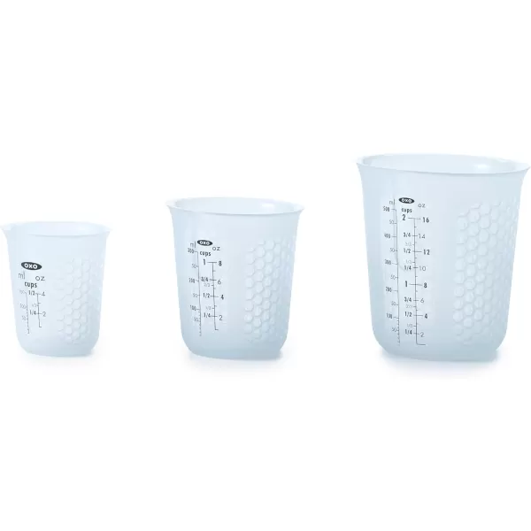 OXO Good Grips 3 Piece Squeeze &amp; Pour Silicone Measuring Cup Set, Blue