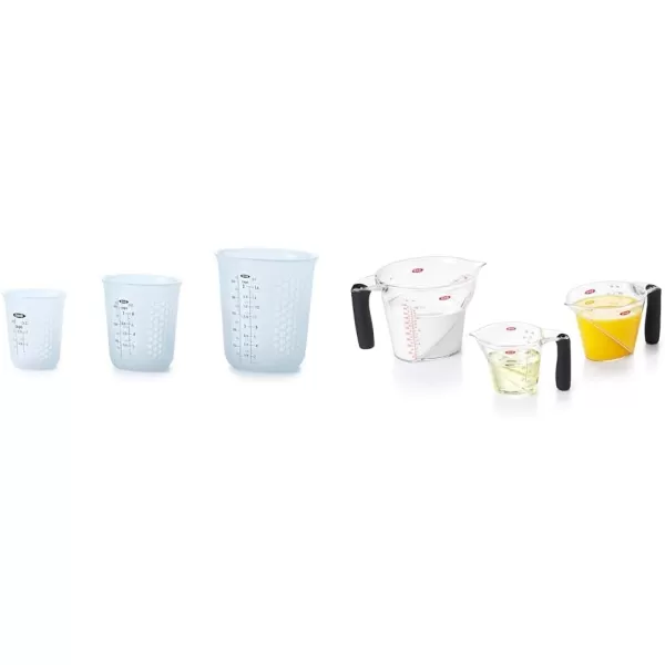 OXO Good Grips 3 Piece Squeeze &amp; Pour Silicone Measuring Cup Set, Blue