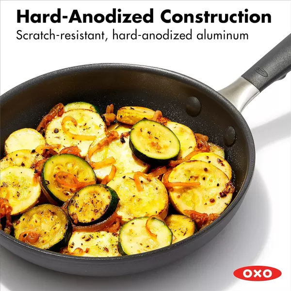 OXO Good Grips 8" 10" and 12" Frying Pan Skillet Set, 3-Layered German Engineered Nonstick Coating, Stainless Steel Handle with Nonslip Silicone, Black