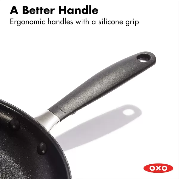 OXO Good Grips 8" Frying Pan Skillet, 3-Layered German Engineered Nonstick Coating, Stainless Steel Handle with Nonslip Silicone, Black