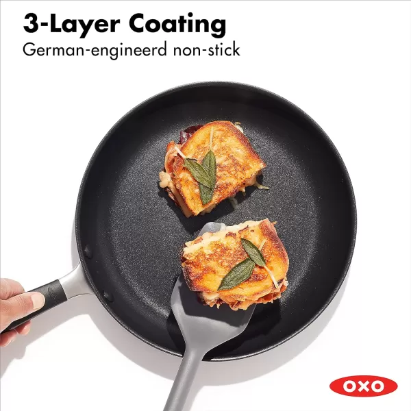 OXO Good Grips 8" Frying Pan Skillet, 3-Layered German Engineered Nonstick Coating, Stainless Steel Handle with Nonslip Silicone, Black
