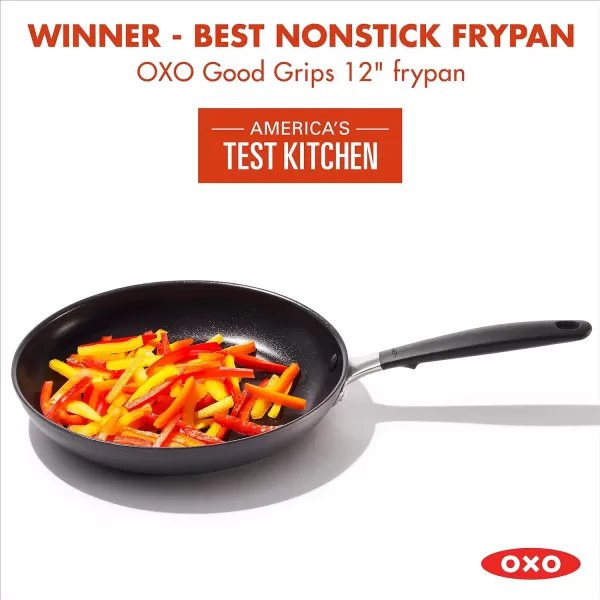OXO Good Grips 8" Frying Pan Skillet, 3-Layered German Engineered Nonstick Coating, Stainless Steel Handle with Nonslip Silicone, Black