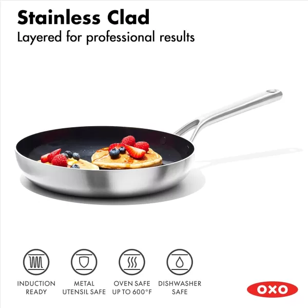 OXO Mira Tri-Ply Stainless Steel PFAS-Free Nonstick, 12" Frying Pan Skillet, Induction, Multi Clad, Dishwasher and Metal Utensil Safe