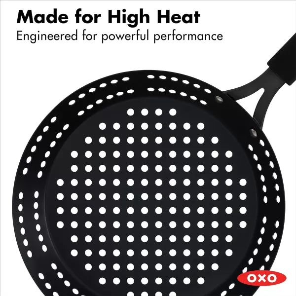 OXO Obsidian Pre-Seasoned Carbon Steel, 8" Frying Pan Skillet with Removable Silicone Handle Holder, Induction, Oven Safe, 1.8 Liters, Black