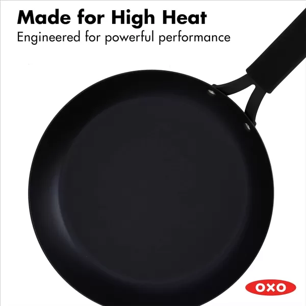OXO Obsidian Pre-Seasoned Carbon Steel, 8" Frying Pan Skillet with Removable Silicone Handle Holder, Induction, Oven Safe, 1.8 Liters, Black