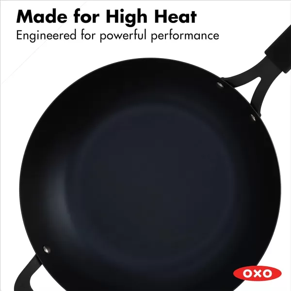 OXO Obsidian Pre-Seasoned Carbon Steel, 8" Frying Pan Skillet with Removable Silicone Handle Holder, Induction, Oven Safe, 1.8 Liters, Black
