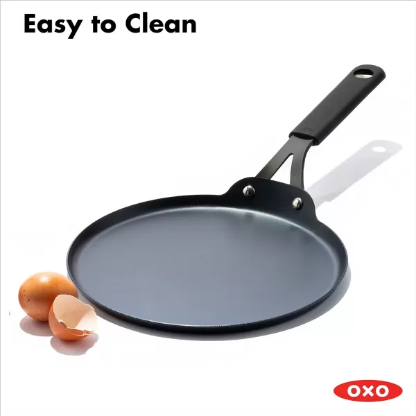 OXO Obsidian Pre-Seasoned Carbon Steel, 8" Frying Pan Skillet with Removable Silicone Handle Holder, Induction, Oven Safe, 1.8 Liters, Black