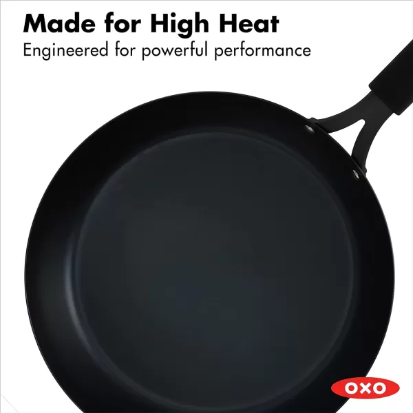 OXO Obsidian Pre-Seasoned Carbon Steel, 8" Frying Pan Skillet with Removable Silicone Handle Holder, Induction, Oven Safe, 1.8 Liters, Black