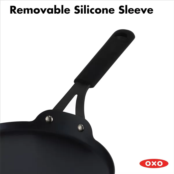 OXO Obsidian Pre-Seasoned Carbon Steel, 8" Frying Pan Skillet with Removable Silicone Handle Holder, Induction, Oven Safe, 1.8 Liters, Black