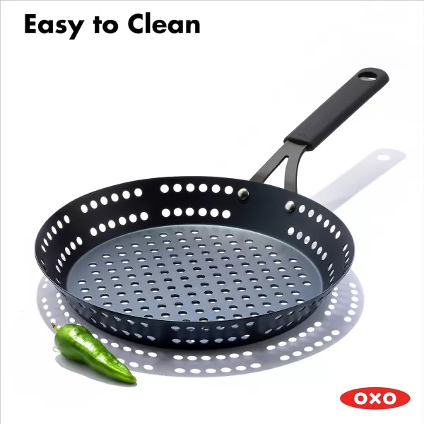 OXO Obsidian Pre-Seasoned Carbon Steel, 8" Frying Pan Skillet with Removable Silicone Handle Holder, Induction, Oven Safe, 1.8 Liters, Black