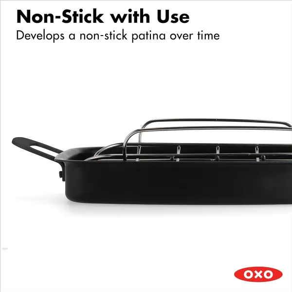 OXO Obsidian Pre-Seasoned Carbon Steel, 8" Frying Pan Skillet with Removable Silicone Handle Holder, Induction, Oven Safe, 1.8 Liters, Black