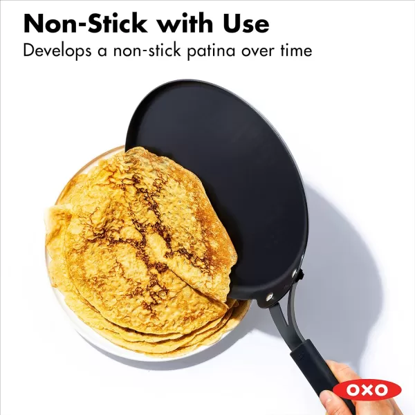 OXO Obsidian Pre-Seasoned Carbon Steel, 8" Frying Pan Skillet with Removable Silicone Handle Holder, Induction, Oven Safe, 1.8 Liters, Black