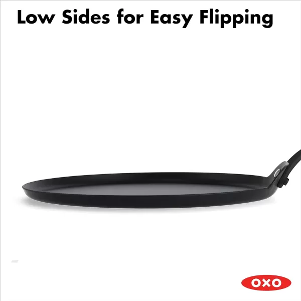 OXO Obsidian Pre-Seasoned Carbon Steel, 8" Frying Pan Skillet with Removable Silicone Handle Holder, Induction, Oven Safe, 1.8 Liters, Black
