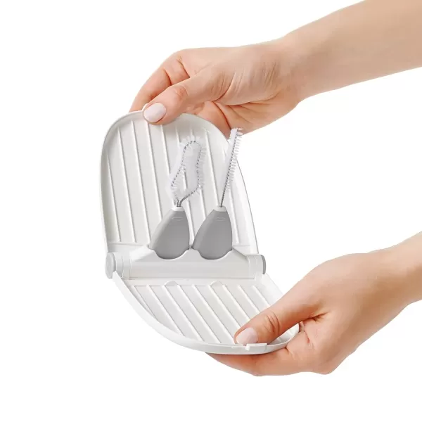 OXO Tot Breast Pump Parts Compact Drying Rack with Detail Brushes, Gray, 2 Piece Set