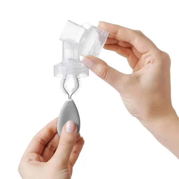 OXO Tot Breast Pump Parts Compact Drying Rack with Detail Brushes, Gray, 2 Piece Set
