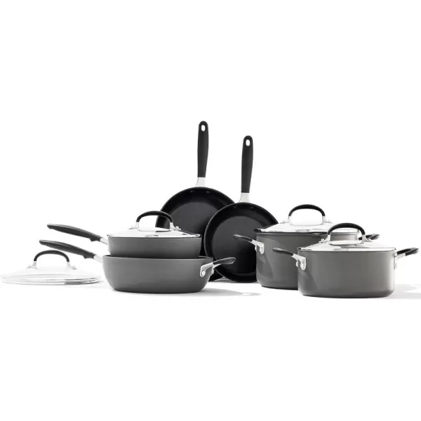 OXO Good Grips 10 Piece Cookware Pots and Pans Set, 3-Layered German Engineered Nonstick Coating, Stainless Steel Handle with Nonslip Silicone, Gray,Black