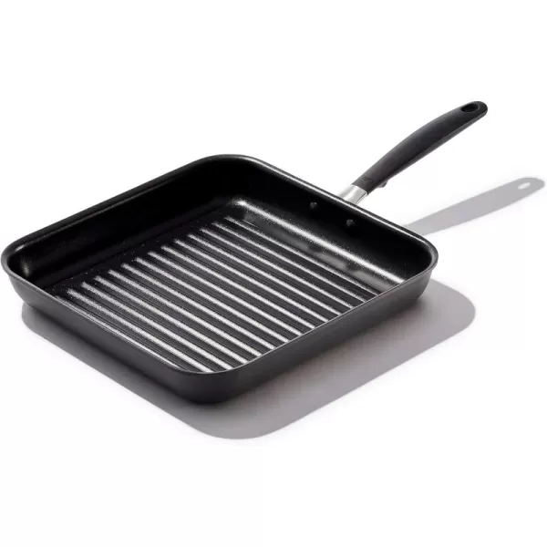 OXO Good Grips 11” Square Grill Pan, 3-Layered German Engineered Nonstick Coating, Stainless Steel Handle with Nonslip Silicone, Black