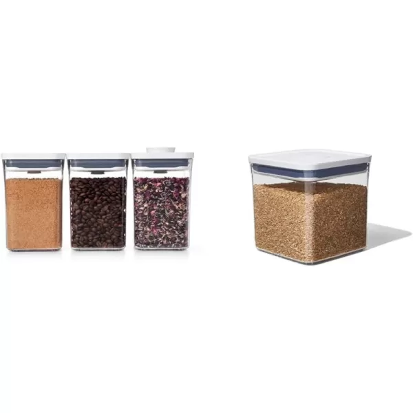 OXO Good Grips 3-PC Small Square Short POP Container Set, White,Grey