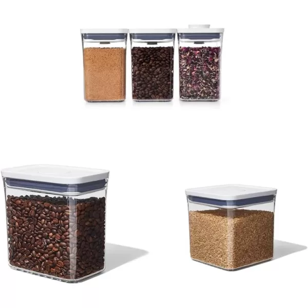 OXO Good Grips 3-PC Small Square Short POP Container Set, White,Grey