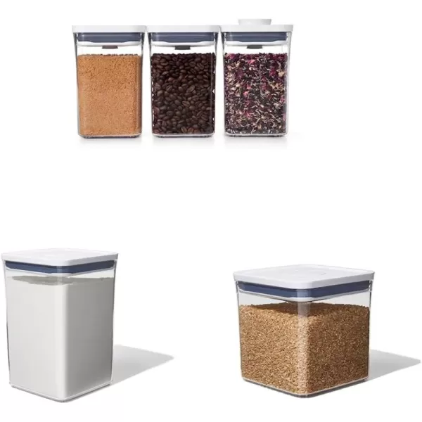 OXO Good Grips 3-PC Small Square Short POP Container Set, White,Grey