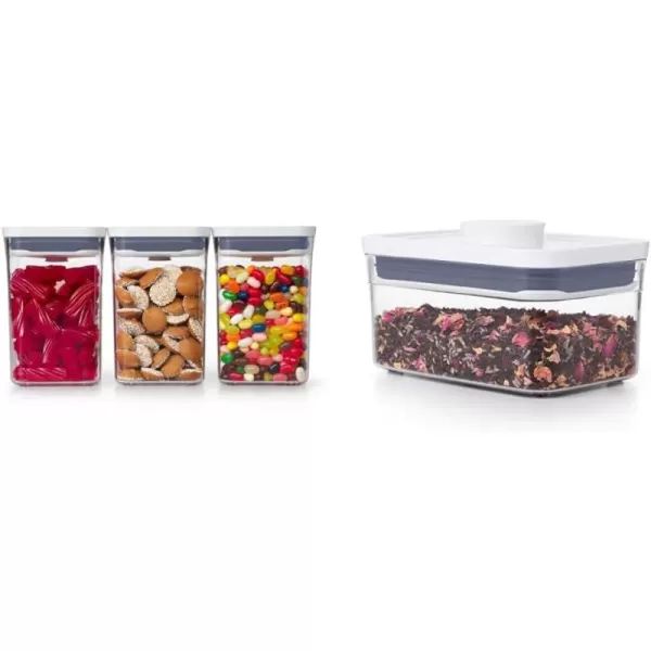 OXO Good Grips 3-PC Small Square Short POP Container Set, White,Grey