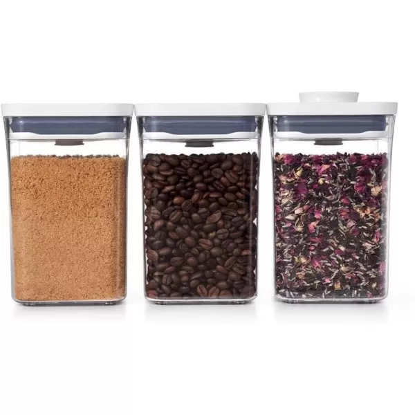 OXO Good Grips 3-PC Small Square Short POP Container Set, White,Grey