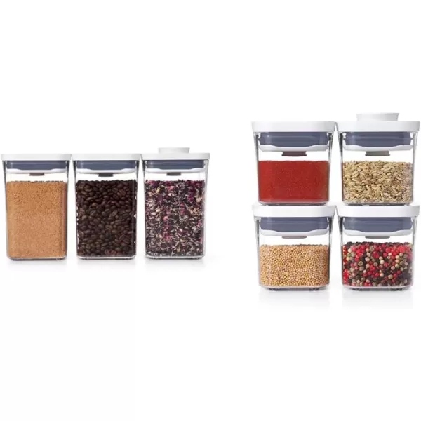 OXO Good Grips 3-PC Small Square Short POP Container Set, White,Grey