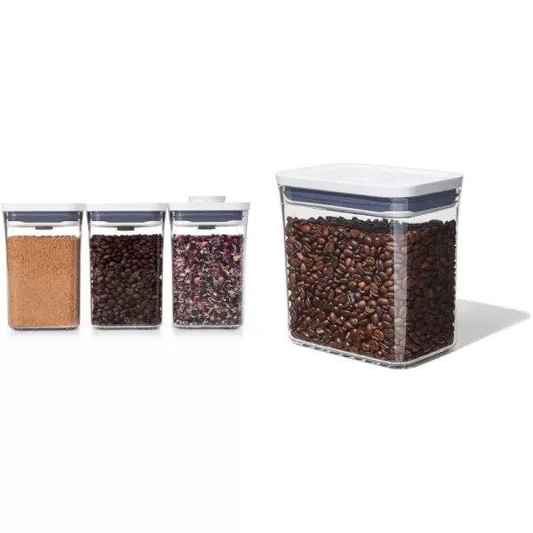 OXO Good Grips 3-PC Small Square Short POP Container Set, White,Grey