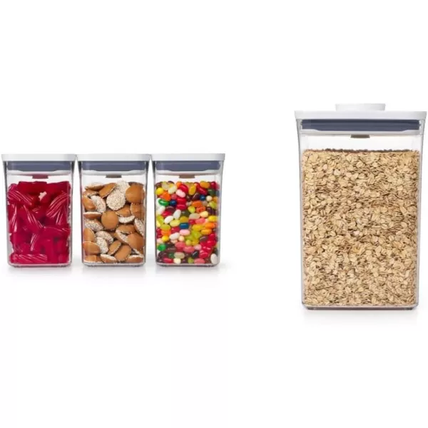 OXO Good Grips 3-PC Small Square Short POP Container Set, White,Grey