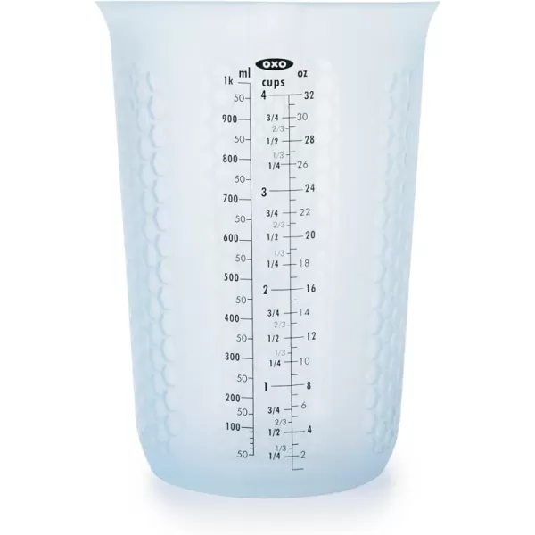 OXO Good Grips 3 Piece Squeeze &amp; Pour Silicone Measuring Cup Set, Blue