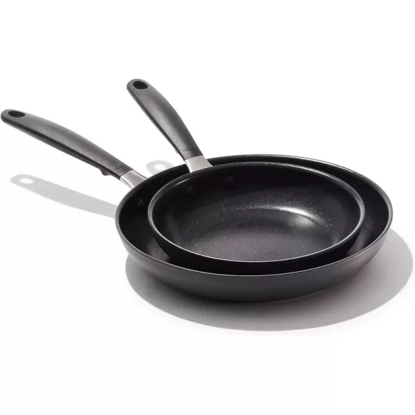 OXO Good Grips 8" 10" and 12" Frying Pan Skillet Set, 3-Layered German Engineered Nonstick Coating, Stainless Steel Handle with Nonslip Silicone, Black