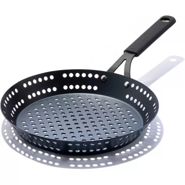 OXO Obsidian Pre-Seasoned Carbon Steel, 8" Frying Pan Skillet with Removable Silicone Handle Holder, Induction, Oven Safe, 1.8 Liters, Black