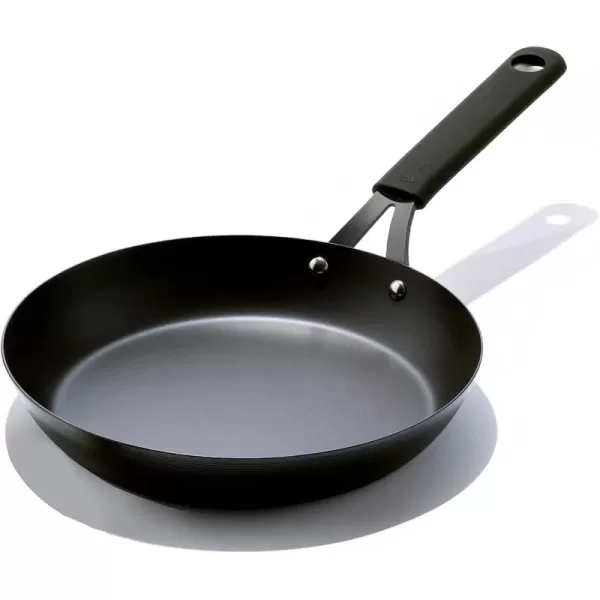 OXO Obsidian Pre-Seasoned Carbon Steel, 8" Frying Pan Skillet with Removable Silicone Handle Holder, Induction, Oven Safe, 1.8 Liters, Black