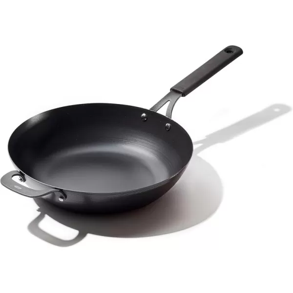 OXO Obsidian Pre-Seasoned Carbon Steel, 8" Frying Pan Skillet with Removable Silicone Handle Holder, Induction, Oven Safe, 1.8 Liters, Black