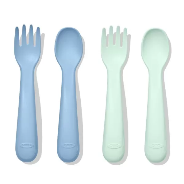 OXO Tot Plastic Fork and Spoon Set - Opal and Blossom