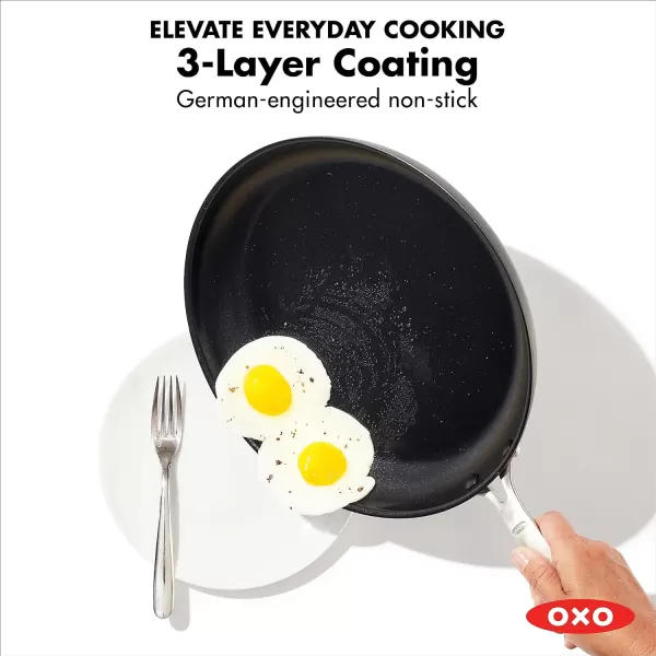 OXO Enhanced, 12" Frying Pan Skillet with Lid, Healthy Ceramic Nonstick, PFAS-Free, Stainless Steel Handle, Dishwasher Safe, Oven Safe, Black