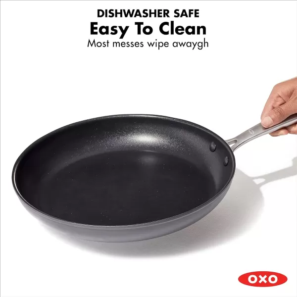 OXO Enhanced, 12" Frying Pan Skillet with Lid, Healthy Ceramic Nonstick, PFAS-Free, Stainless Steel Handle, Dishwasher Safe, Oven Safe, Black