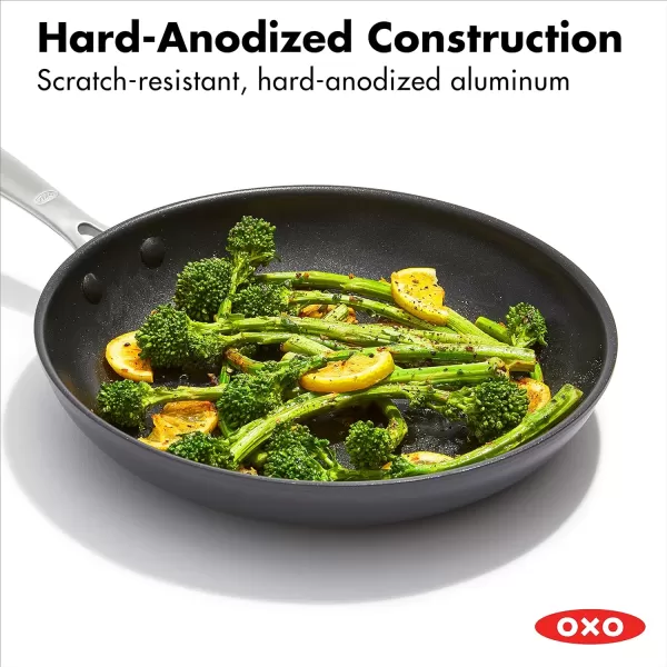 OXO Enhanced, 8" 10" and 12" 3 Piece Frying Pan Skillet Set, Healthy Ceramic Nonstick, PFAS-Free, Stainless Steel Handle, Dishwasher Safe, Oven Safe, Black