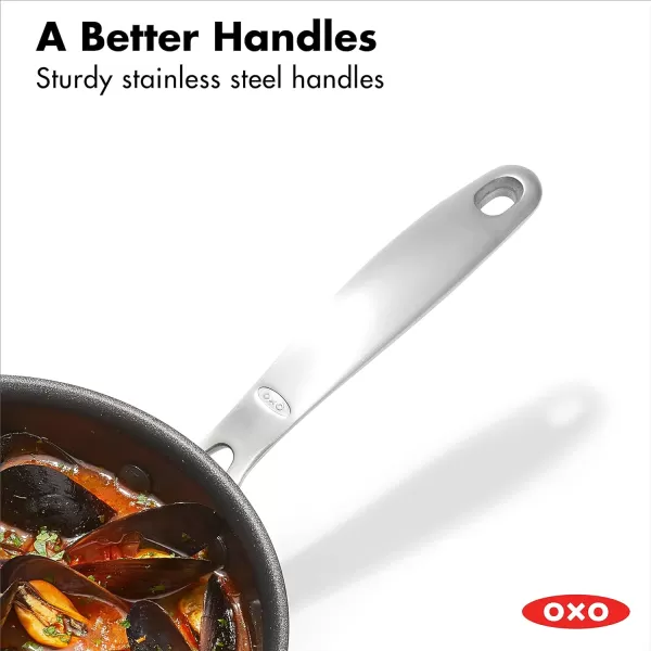 OXO Enhanced, 8" 10" and 12" 3 Piece Frying Pan Skillet Set, Healthy Ceramic Nonstick, PFAS-Free, Stainless Steel Handle, Dishwasher Safe, Oven Safe, Black