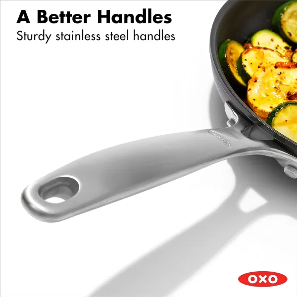 OXO Enhanced, 8" 10" and 12" 3 Piece Frying Pan Skillet Set, Healthy Ceramic Nonstick, PFAS-Free, Stainless Steel Handle, Dishwasher Safe, Oven Safe, Black