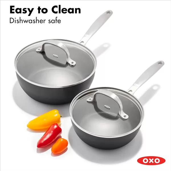 OXO Enhanced, 8" 10" and 12" 3 Piece Frying Pan Skillet Set, Healthy Ceramic Nonstick, PFAS-Free, Stainless Steel Handle, Dishwasher Safe, Oven Safe, Black