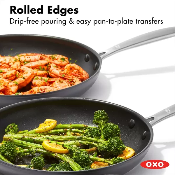 OXO Enhanced, 8" 10" and 12" 3 Piece Frying Pan Skillet Set, Healthy Ceramic Nonstick, PFAS-Free, Stainless Steel Handle, Dishwasher Safe, Oven Safe, Black