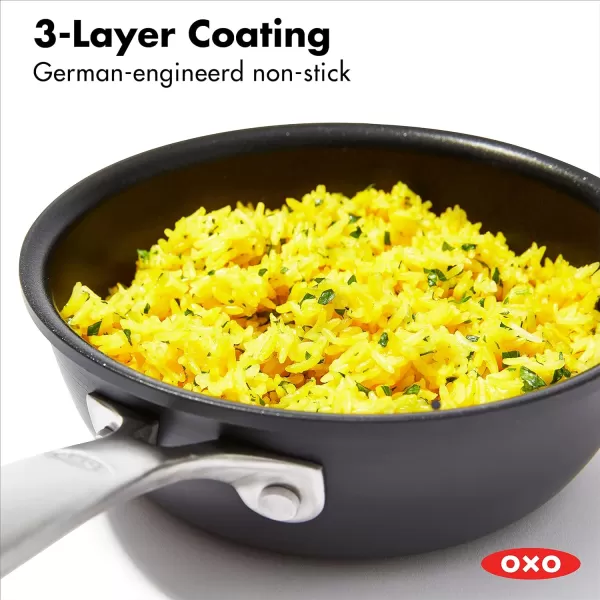 OXO Enhanced, 8" 10" and 12" 3 Piece Frying Pan Skillet Set, Healthy Ceramic Nonstick, PFAS-Free, Stainless Steel Handle, Dishwasher Safe, Oven Safe, Black