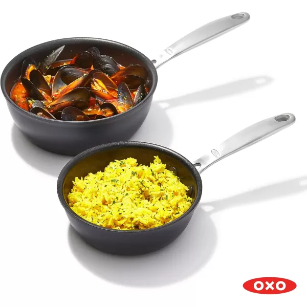 OXO Enhanced, 8" 10" and 12" 3 Piece Frying Pan Skillet Set, Healthy Ceramic Nonstick, PFAS-Free, Stainless Steel Handle, Dishwasher Safe, Oven Safe, Black